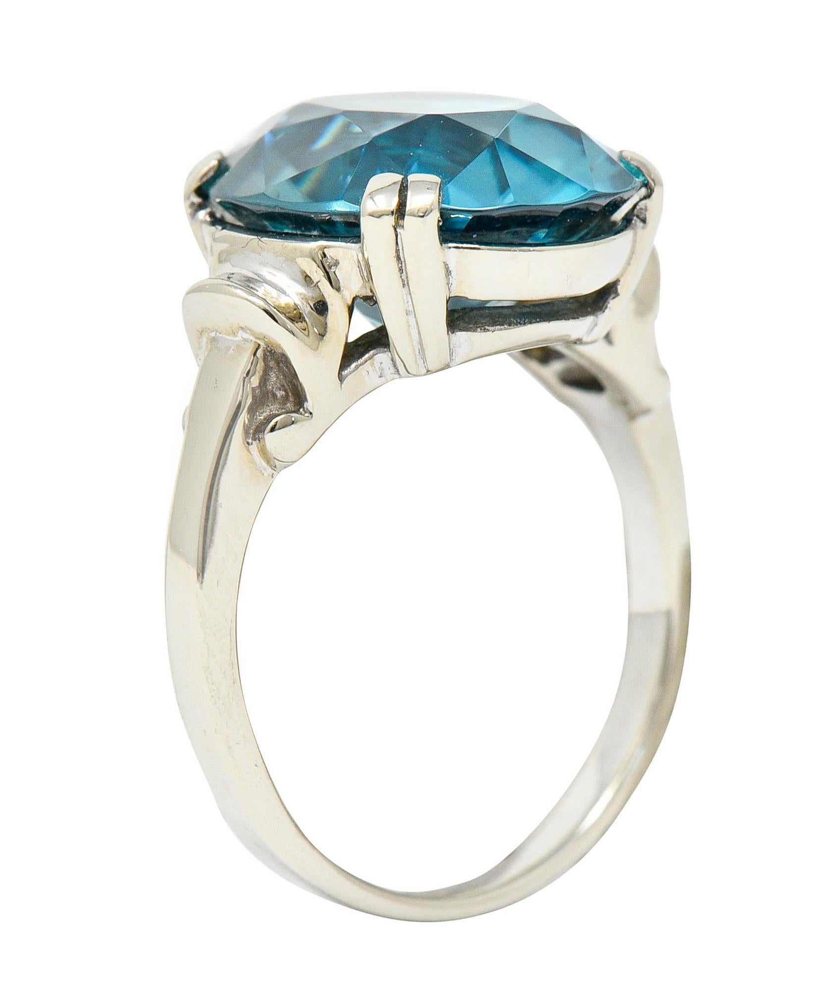 Women's or Men's Retro Blue Zircon 14 Karat White Gold Gemstone Ring