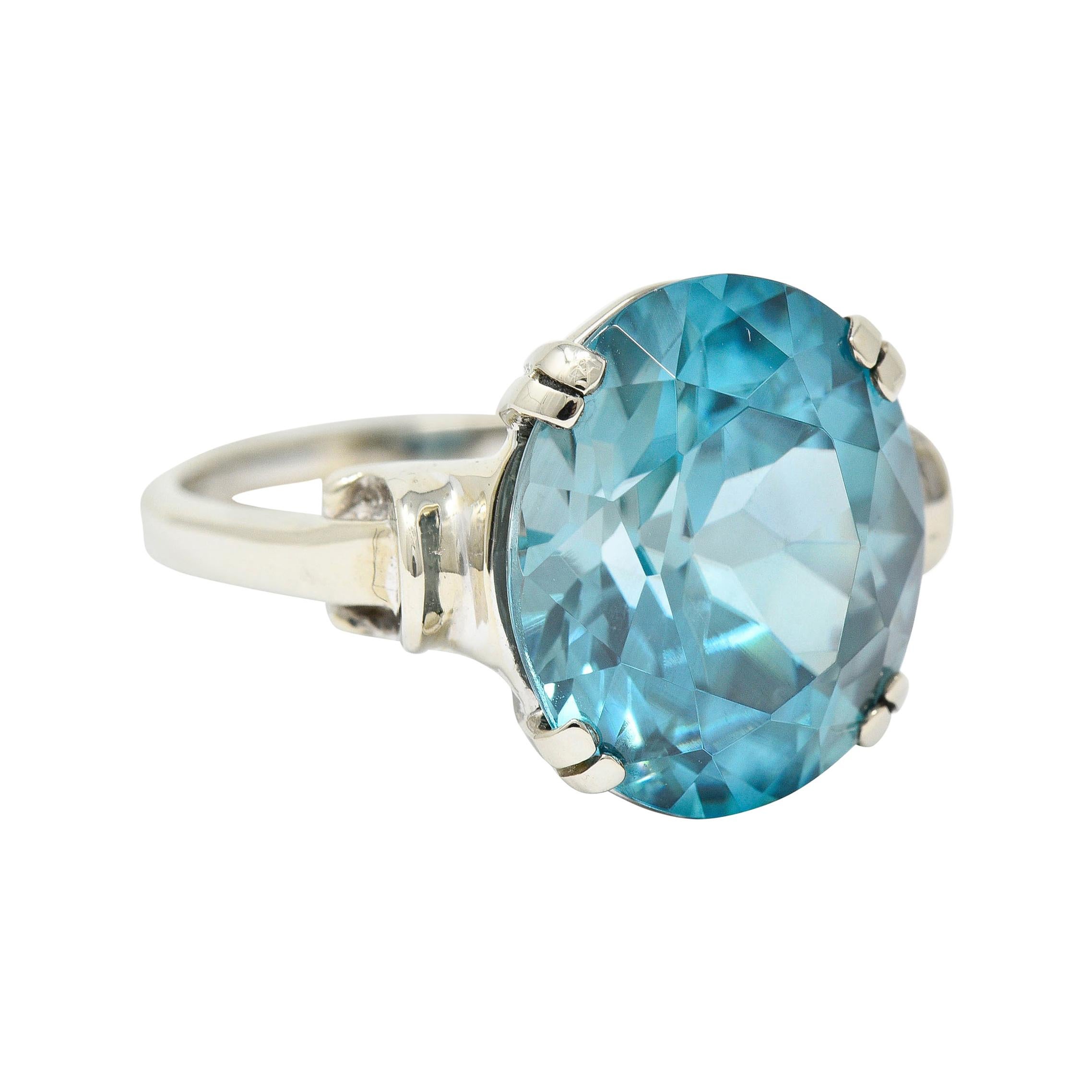 Retro Blue Zircon 14 Karat White Gold Gemstone Ring