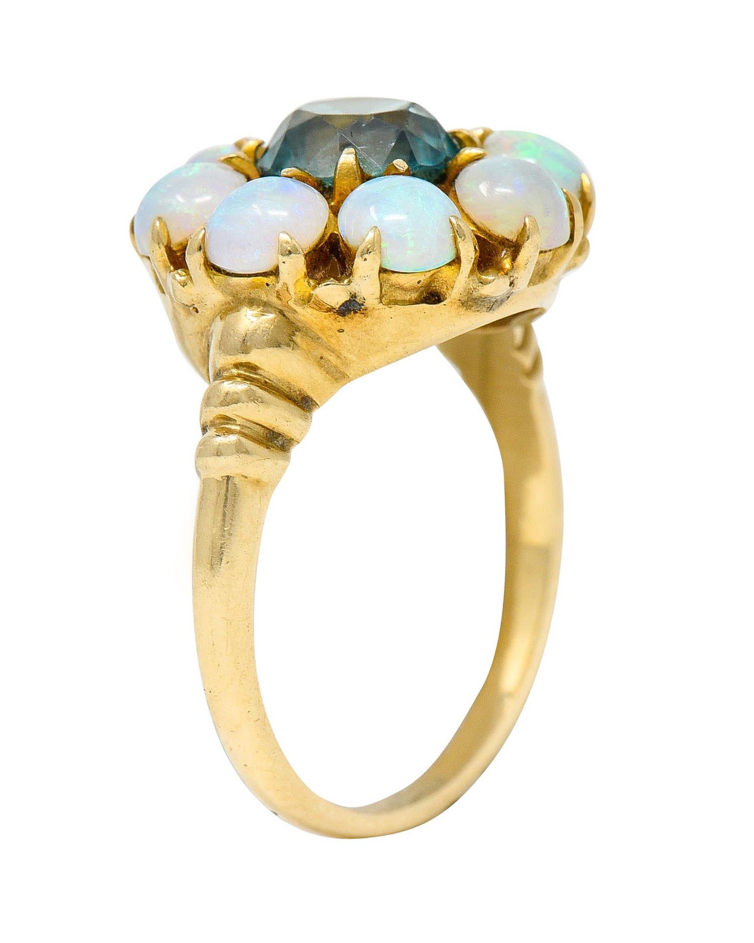 Retro Blue Zircon Opal 14 Karat Gold Cluster Ring 4
