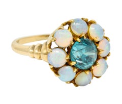 Retro Blue Zircon Opal 14 Karat Gold Cluster Ring