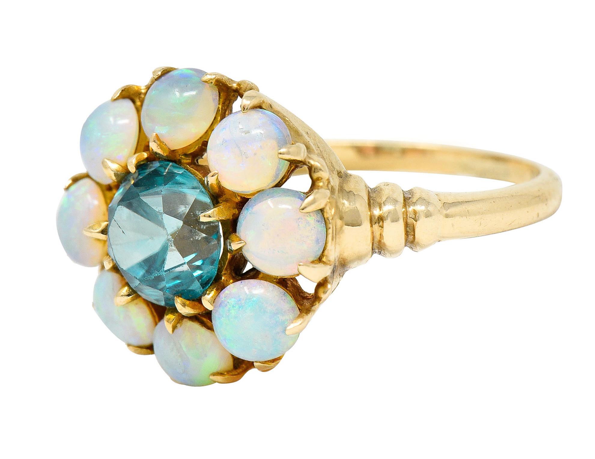 Women's or Men's Retro Blue Zircon Opal 14 Karat Gold Cluster Ring