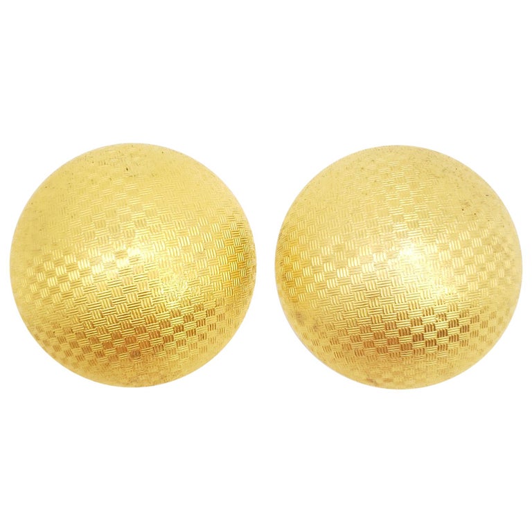 Retro Bluette French Textured Gold Button Shoe Clips For Sale at