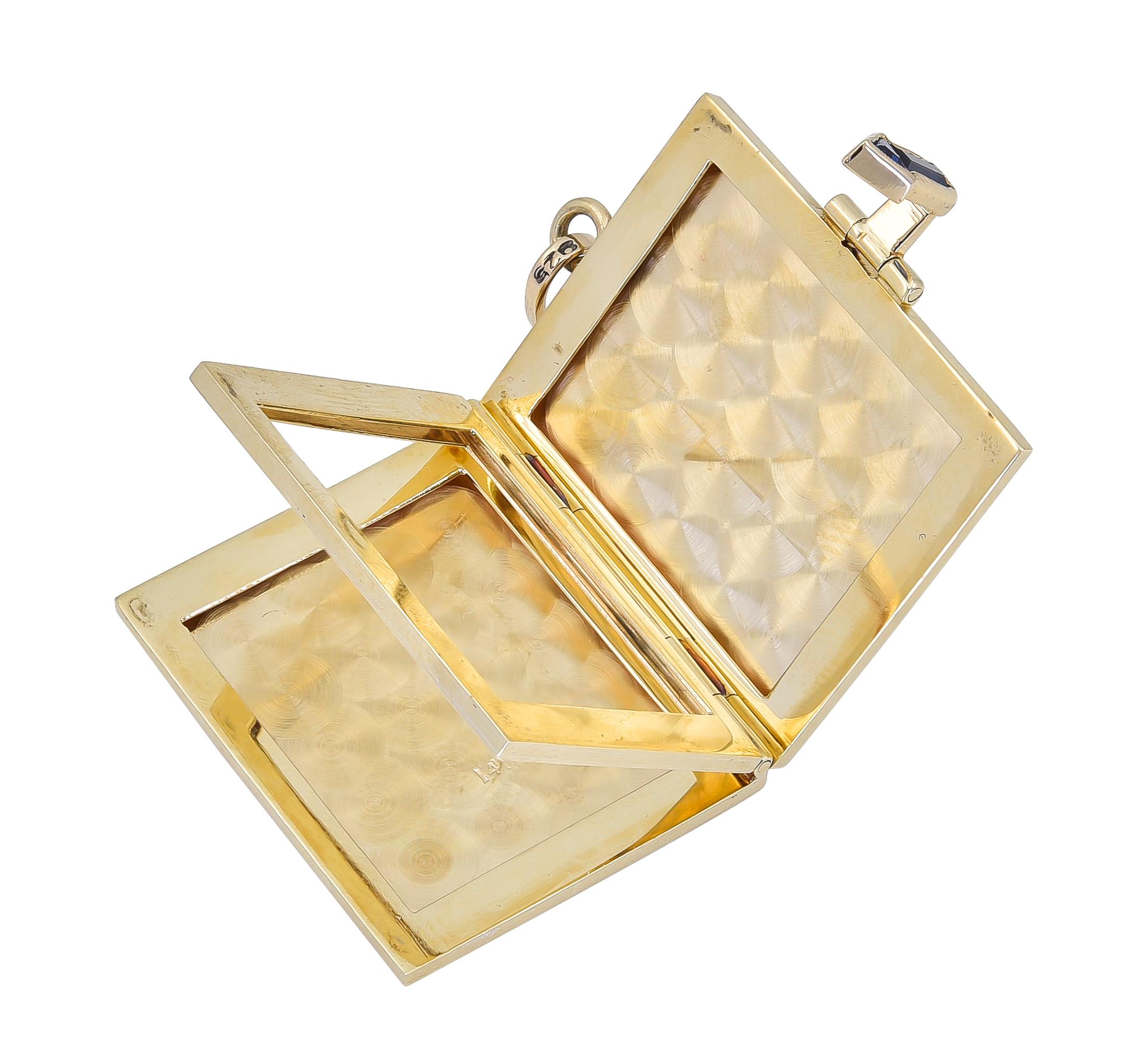 Square Cut Retro Book Locket Sapphire Arrow