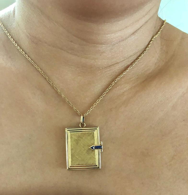 Women's or Men's Retro Book Locket Sapphire Arrow