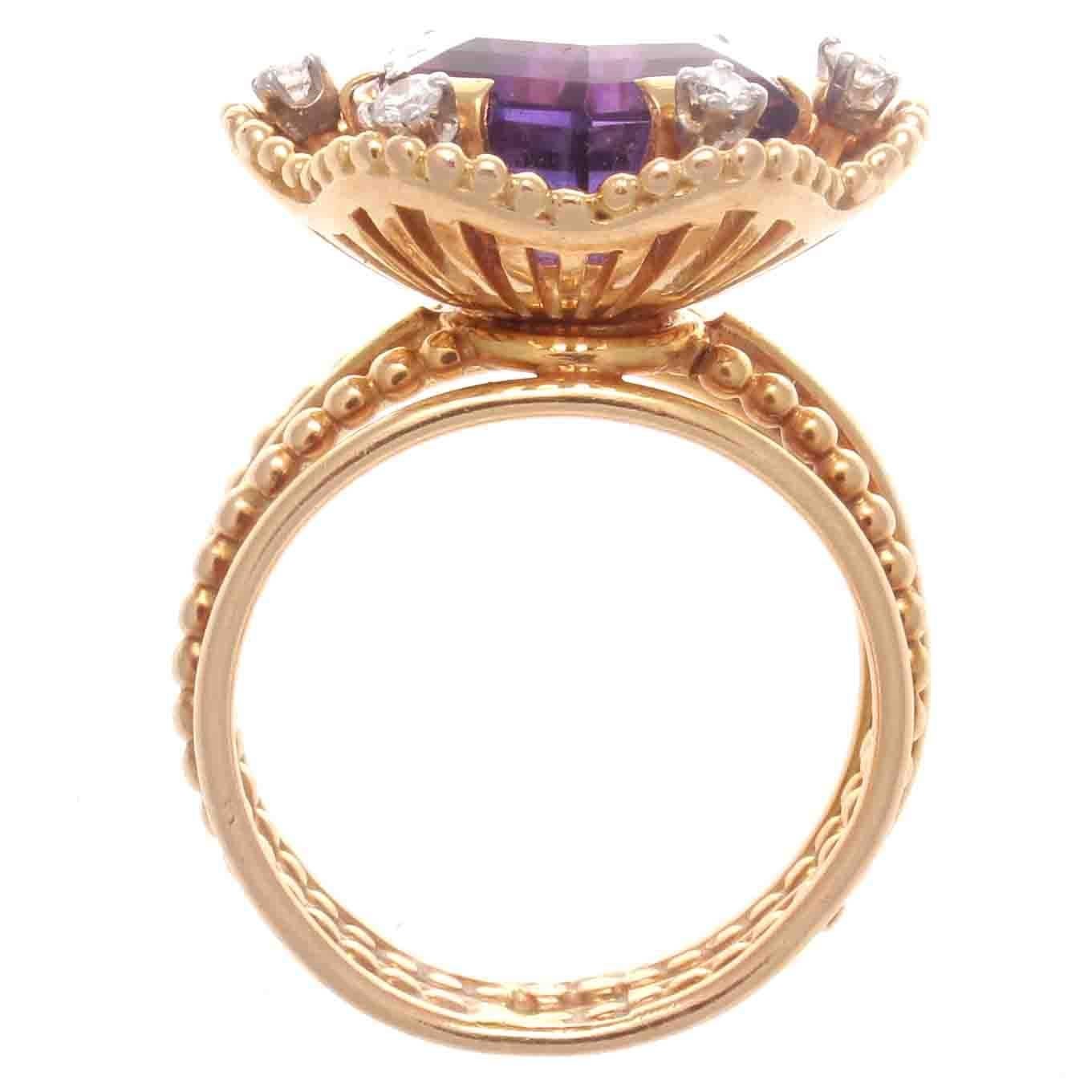 Women's Retro Boucheron Amethyst Diamond Gold Blossoming Flower Ring
