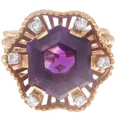Retro Boucheron Amethyst Diamond Gold Blossoming Flower Ring