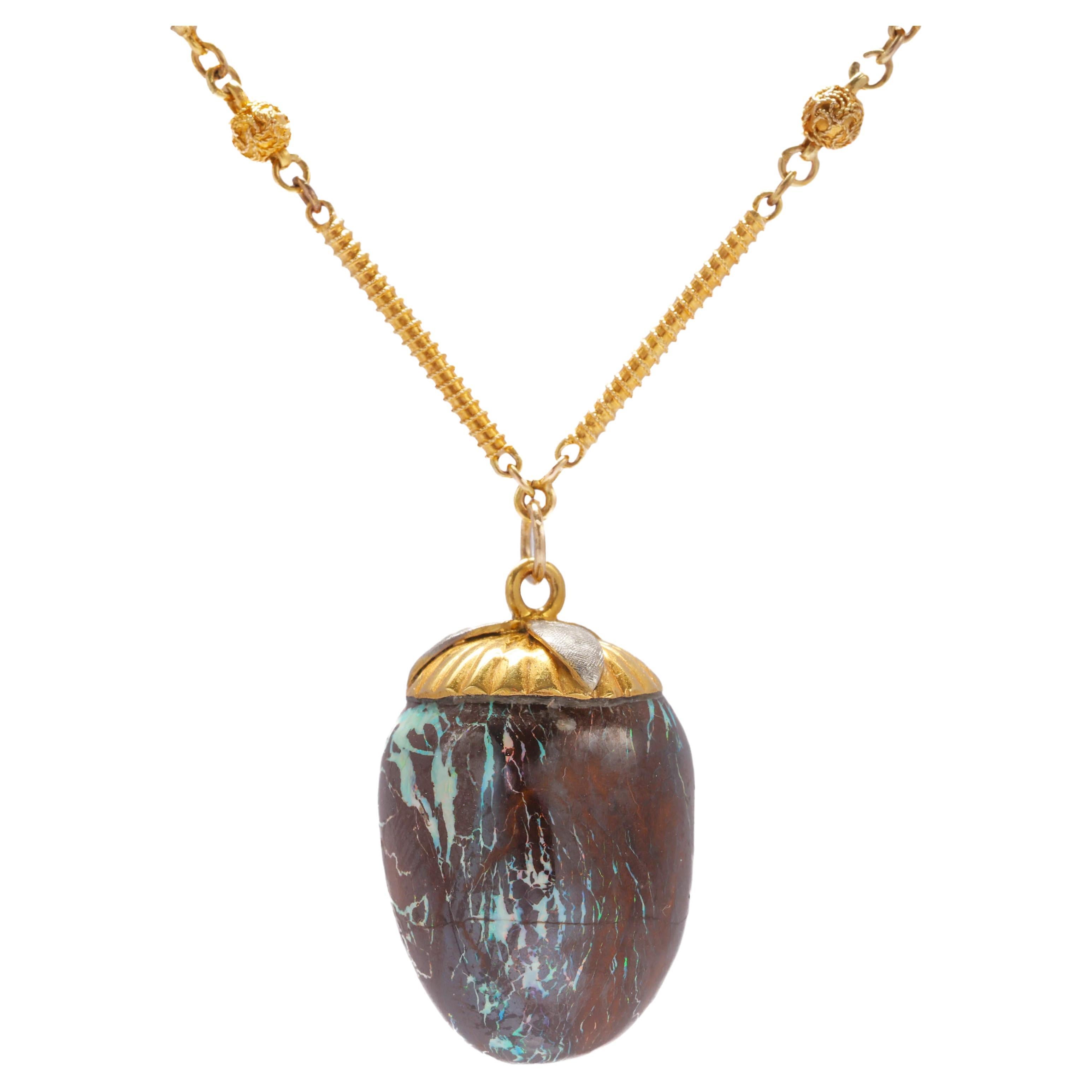 Opal Pendant with Chain, Boulder Opal, Circa 1940s