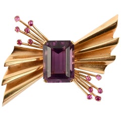 Retro Bow Brooch with Amethyst and Rubies