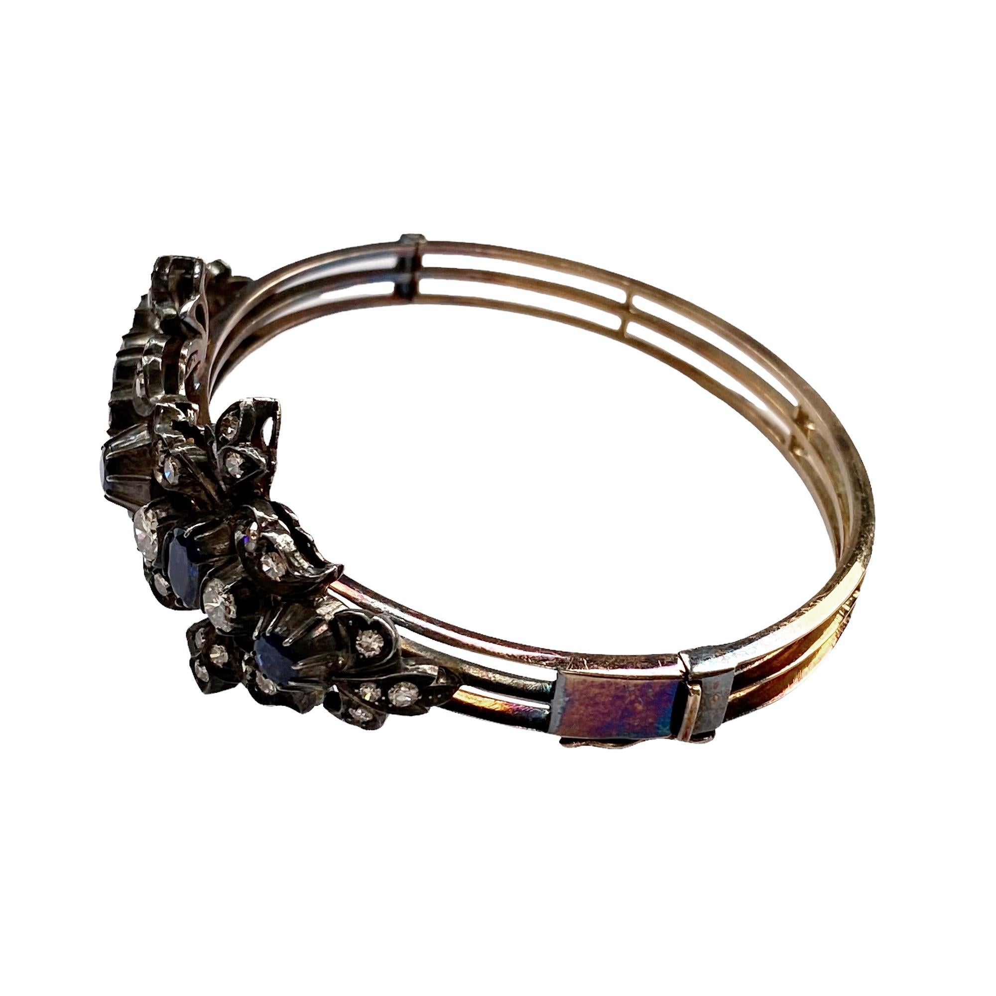 Brilliant Cut Retro Bracelet with Natural Diamonds and Natural Sapphires, 18kt Gold For Sale