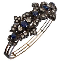 Bracelet rétro en or 18 carats avec diamants naturels et saphirs naturels