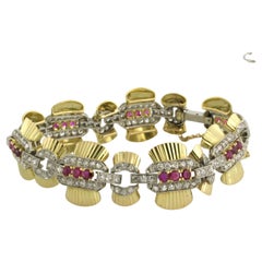 RETRO bracelet with ruby and old mine cut diamonds 18k gold and platinum