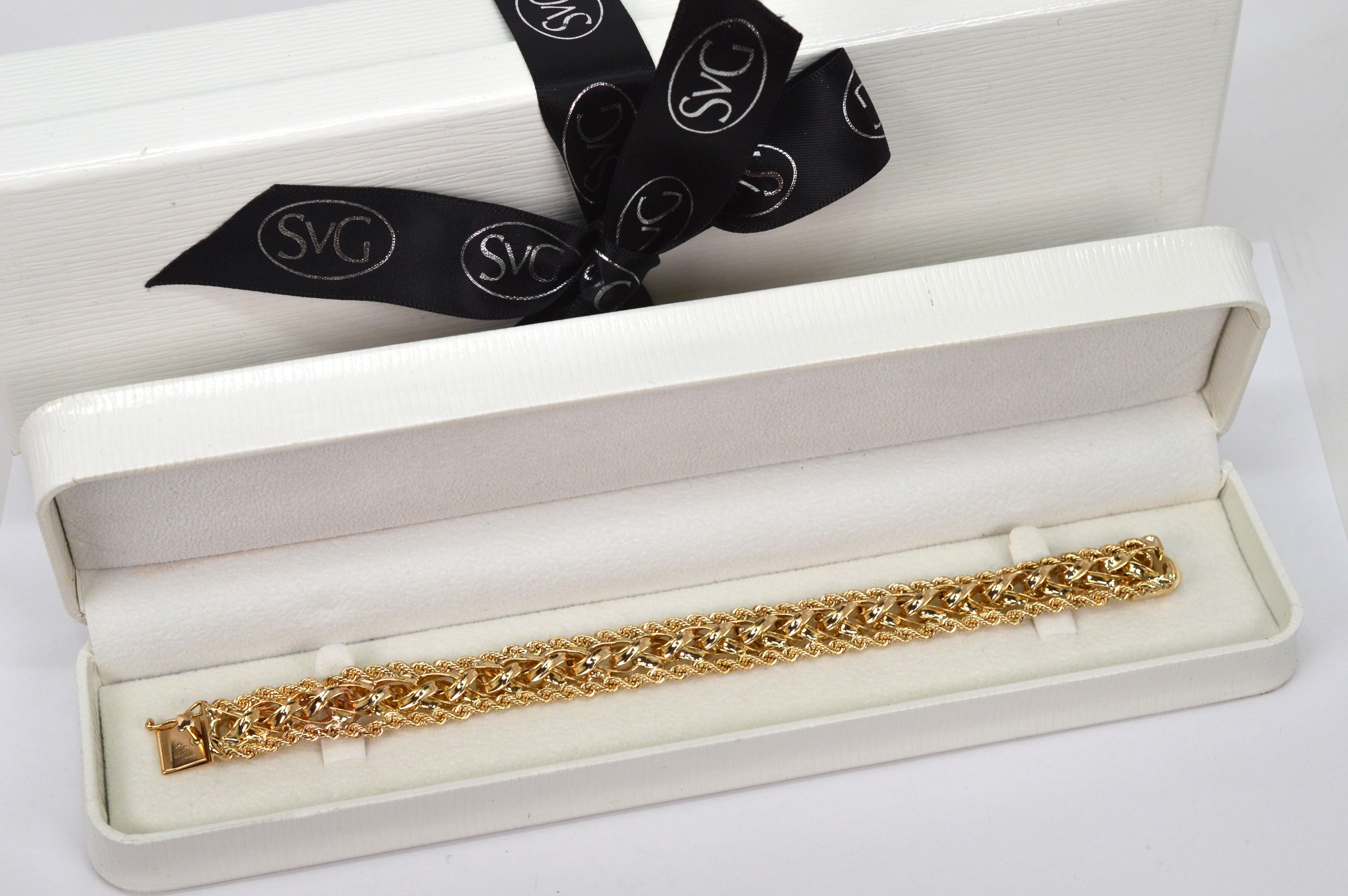 Retro Braided 14 Karat Yellow Gold Statement Bracelet For Sale 6