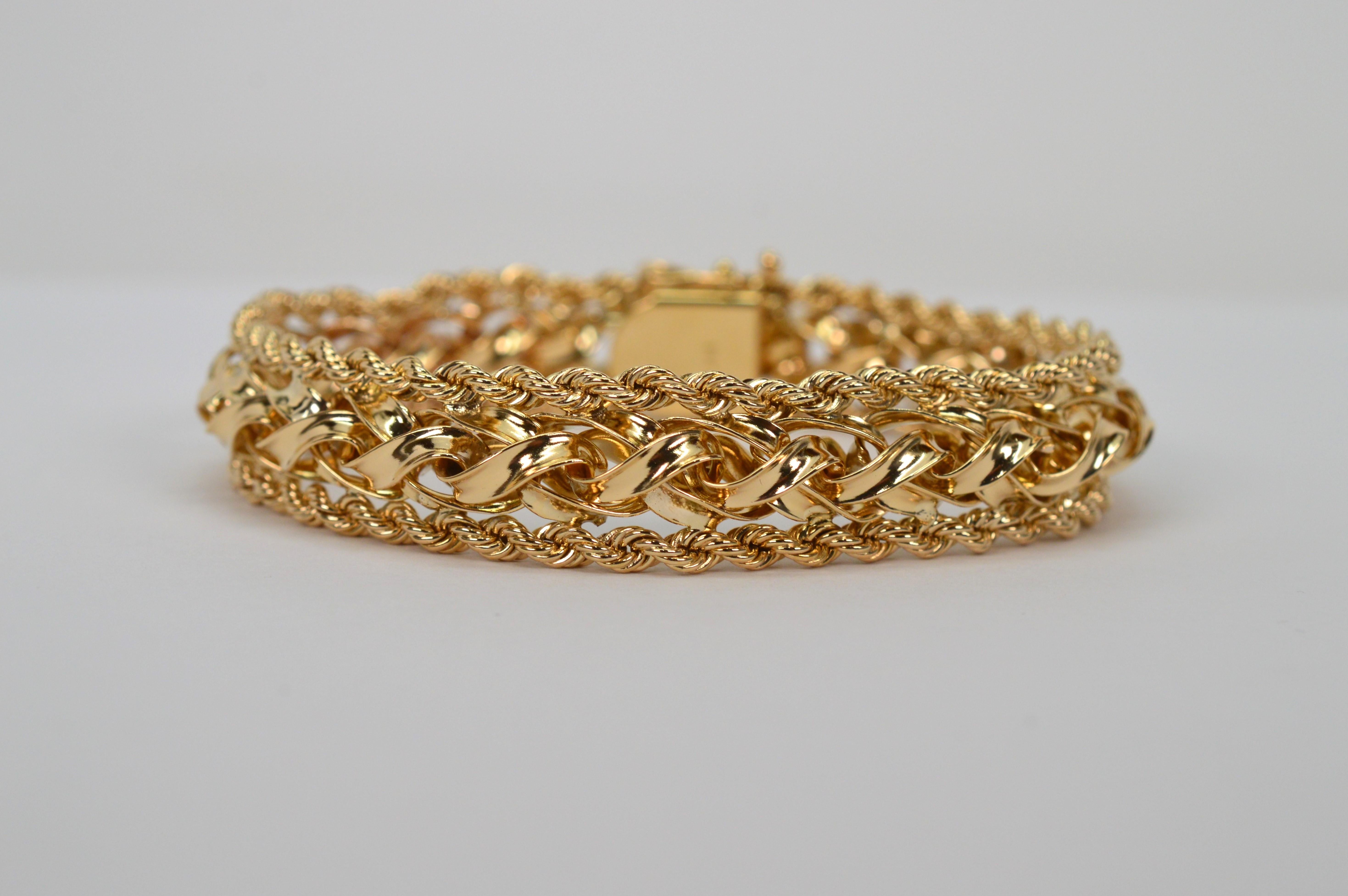 Retro Braided 14 Karat Yellow Gold Statement Bracelet In Excellent Condition For Sale In Mount Kisco, NY