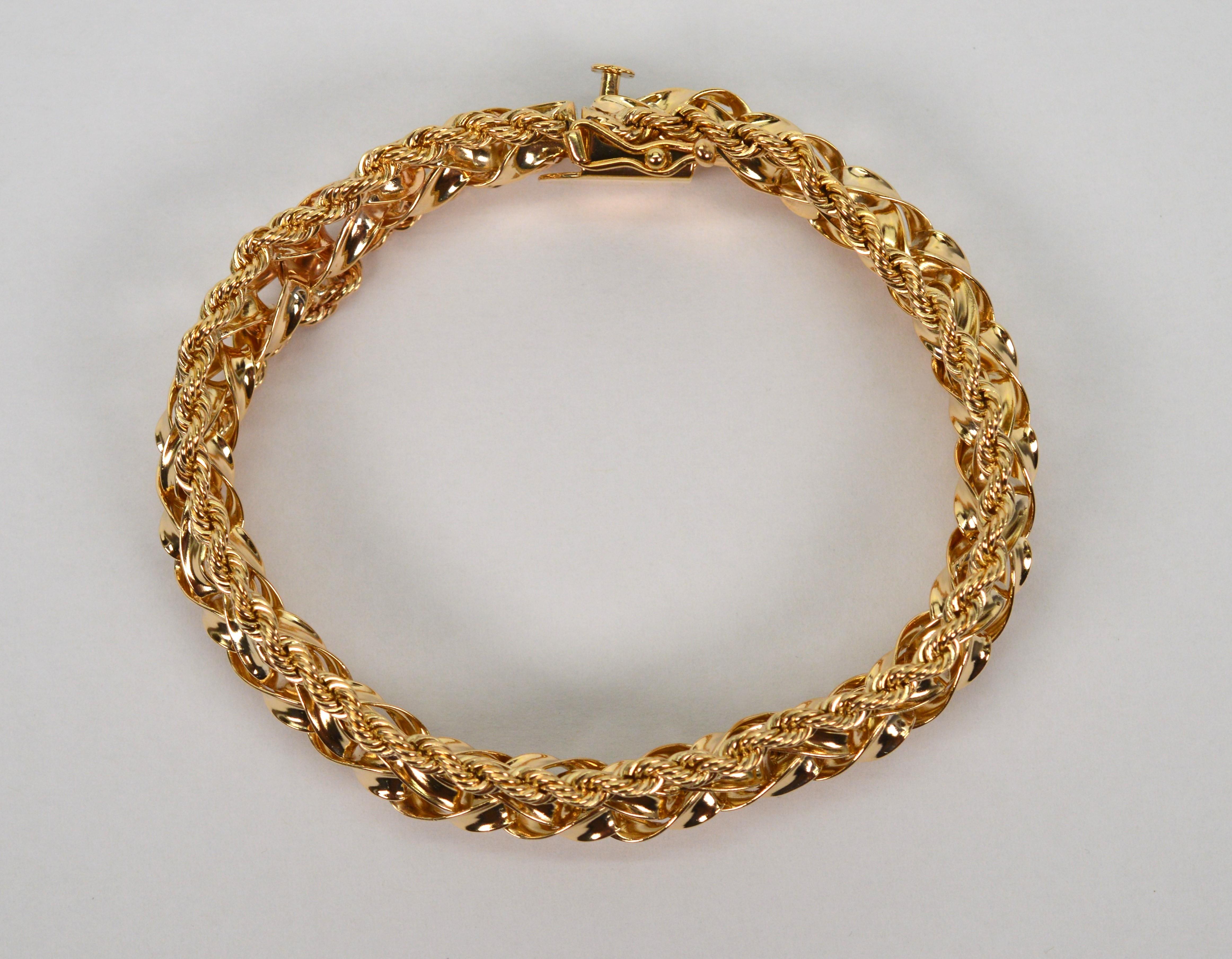 Women's Retro Braided 14 Karat Yellow Gold Statement Bracelet For Sale