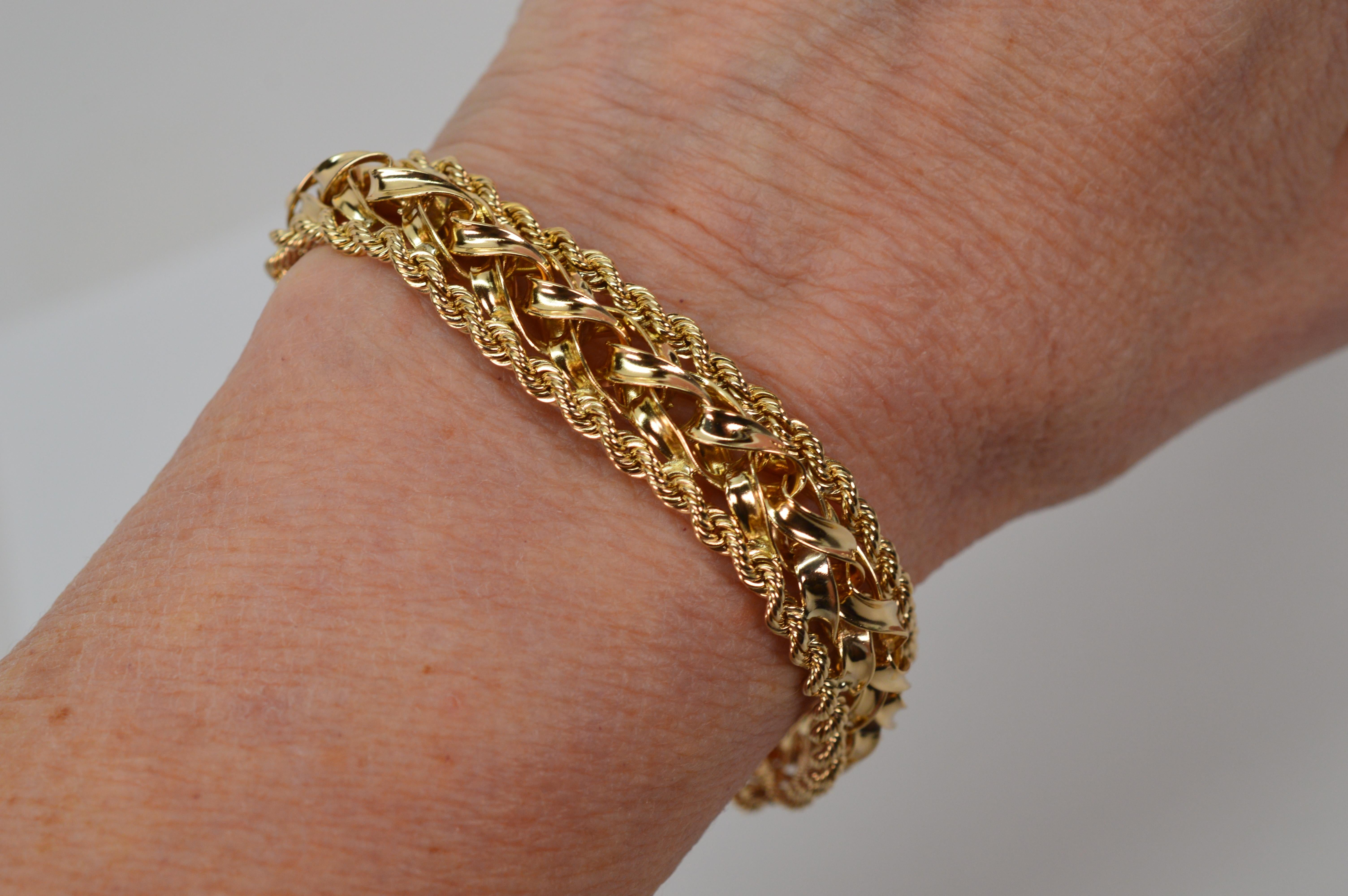 Retro Braided 14 Karat Yellow Gold Statement Bracelet For Sale 2