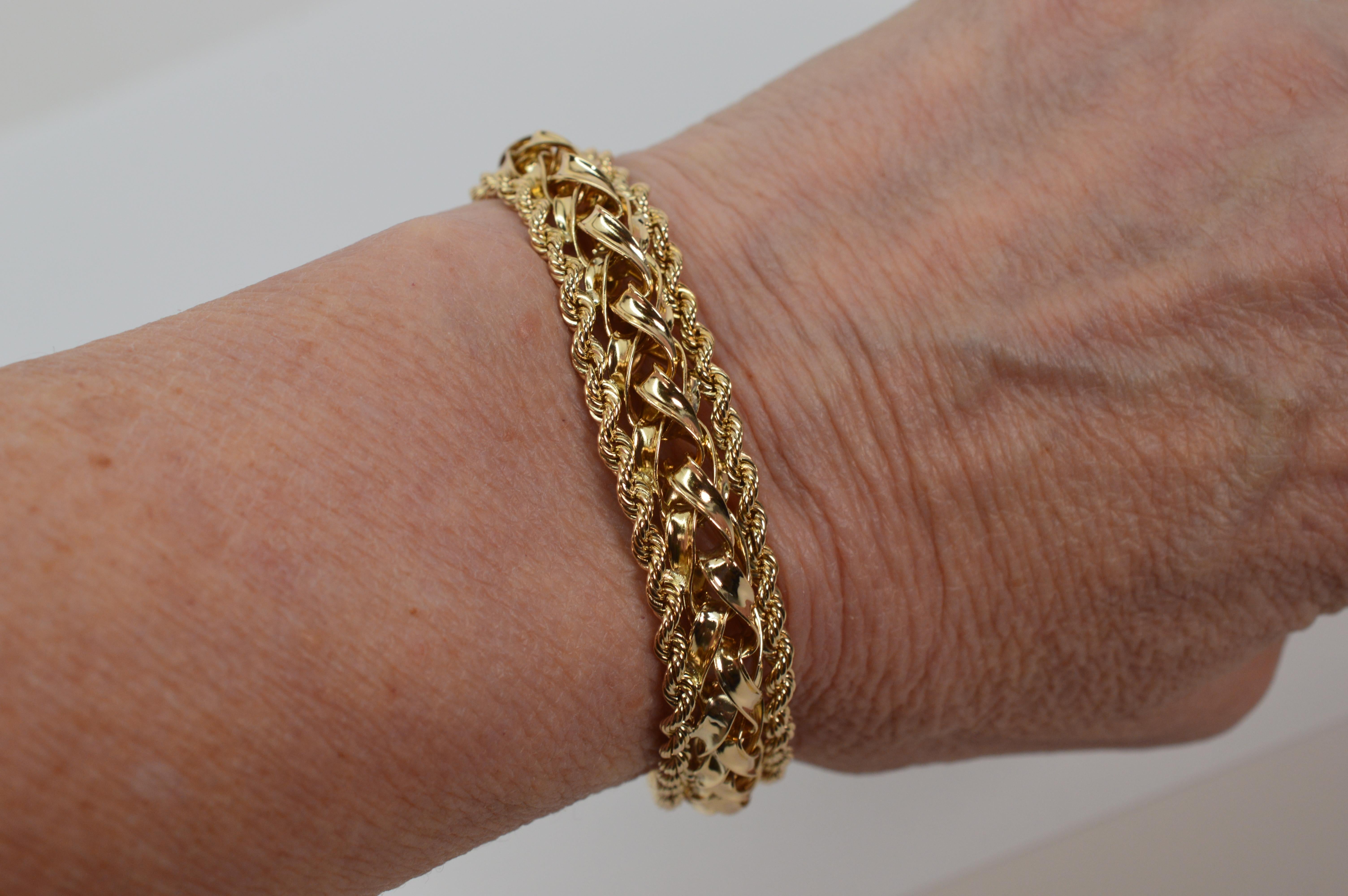Retro Braided 14 Karat Yellow Gold Statement Bracelet For Sale 4