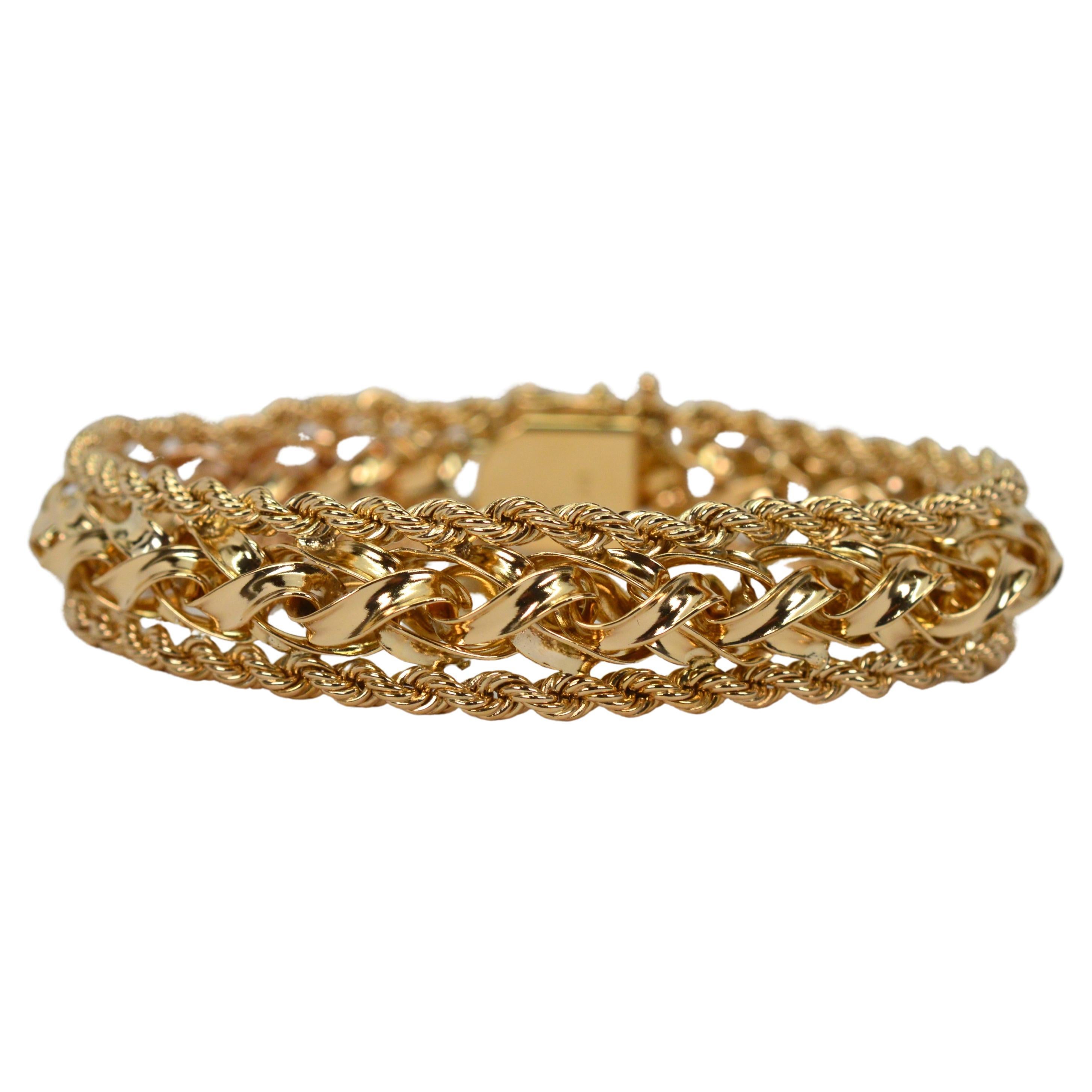 Retro Braided 14 Karat Yellow Gold Statement Bracelet