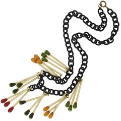 Retro Brass Bakelite "Matchstick" Pendant Necklace