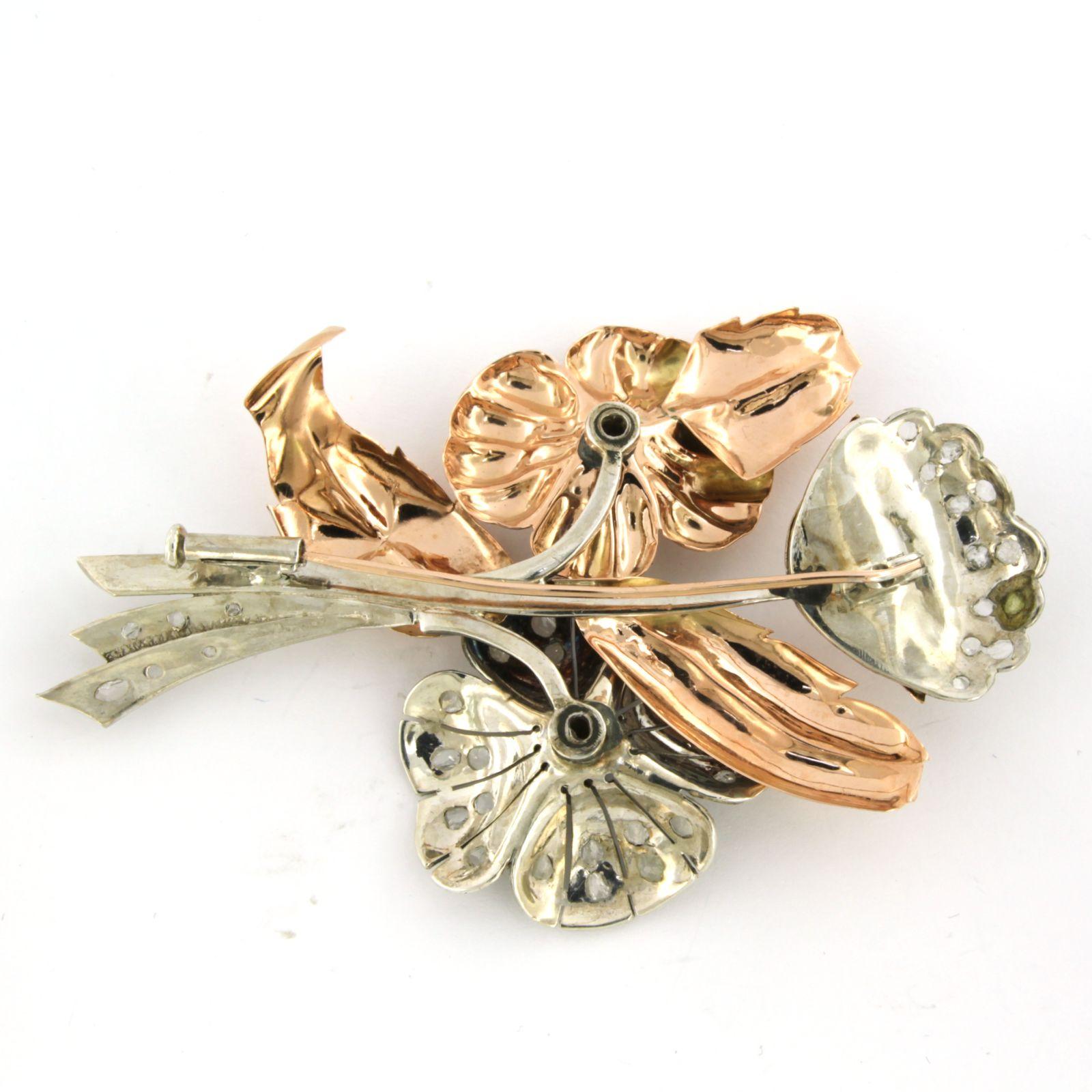 Retro Brooch set with Diamonds pink gold and silver For Sale 1