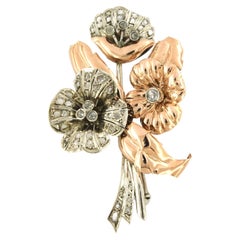 Antique Brooch set with Diamonds pink gold and silver