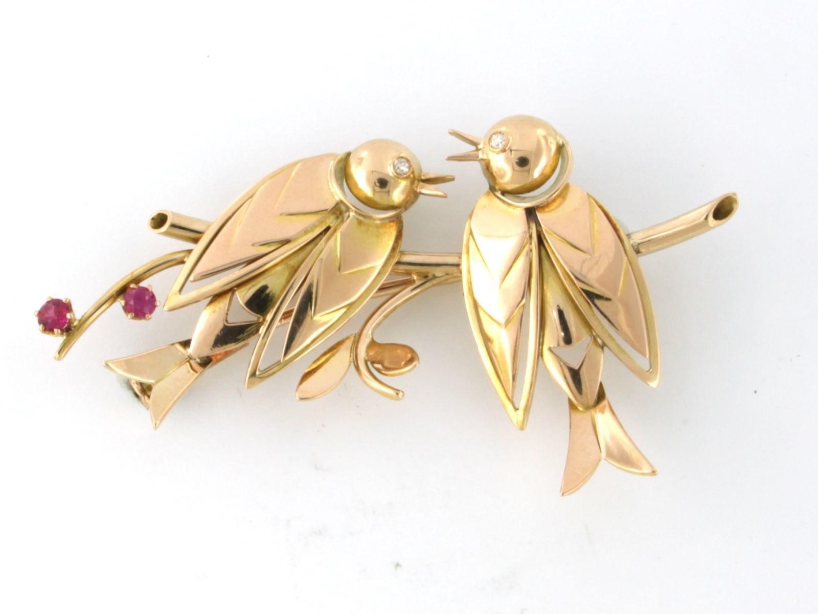 Retro Brooch set with ruby and diamonds 18k pink gold For Sale 2