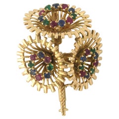 RETRO brooch with emerald, ruby and sapphire 18k pink gold 12.3 grams