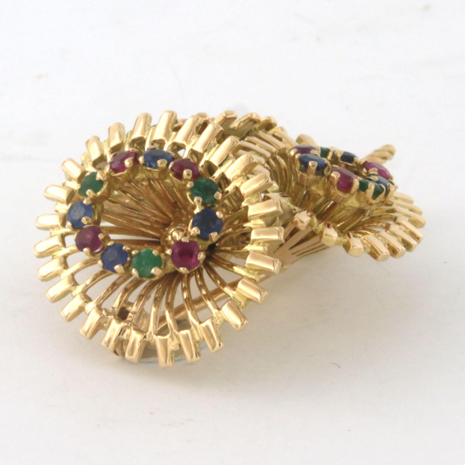 Retro RETRO Brooch with Emerald, Sapphire and Ruby 18k yellow gold For Sale