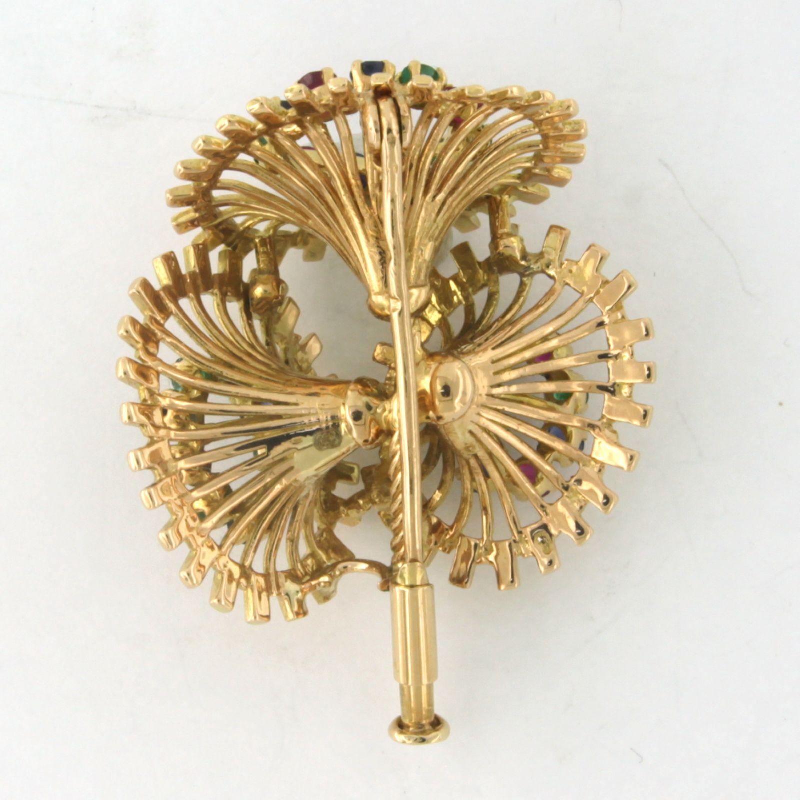 RETRO Brooch with Emerald, Sapphire and Ruby 18k yellow gold For Sale 1