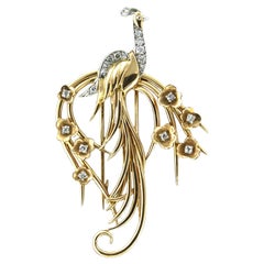 Broche RETRO avec diamants taille ancienne jusqu'à 1,00ct Or 18k et platine