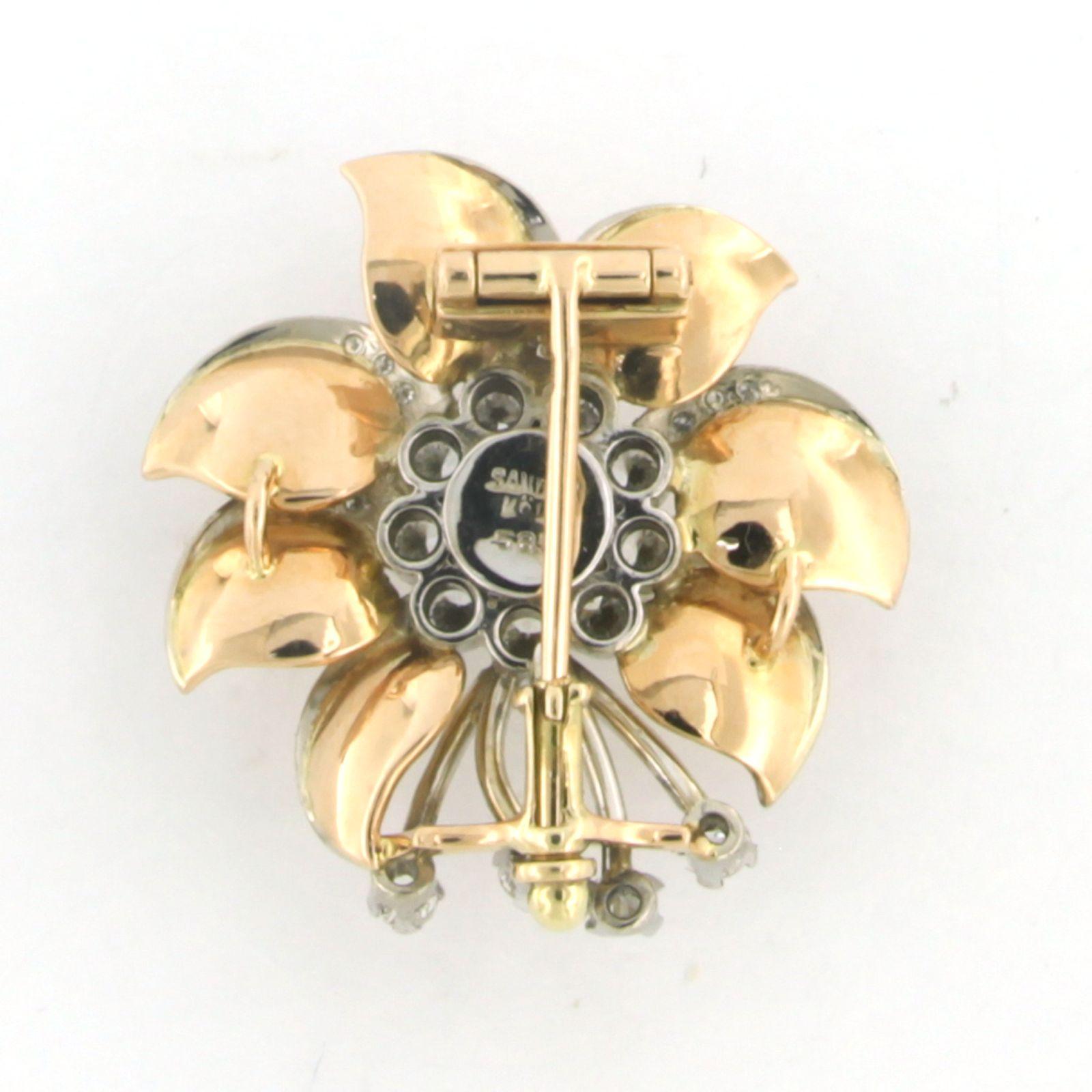 Old European Cut RETRO - Brooch with pearl and diamonds 14k bicolour gold For Sale