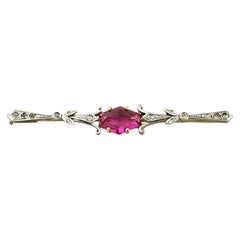 RETRO-Brosche mit Rubin und Diamanten im Rosenschliff bis zu 0,10 ct, 18-karätiges Gold