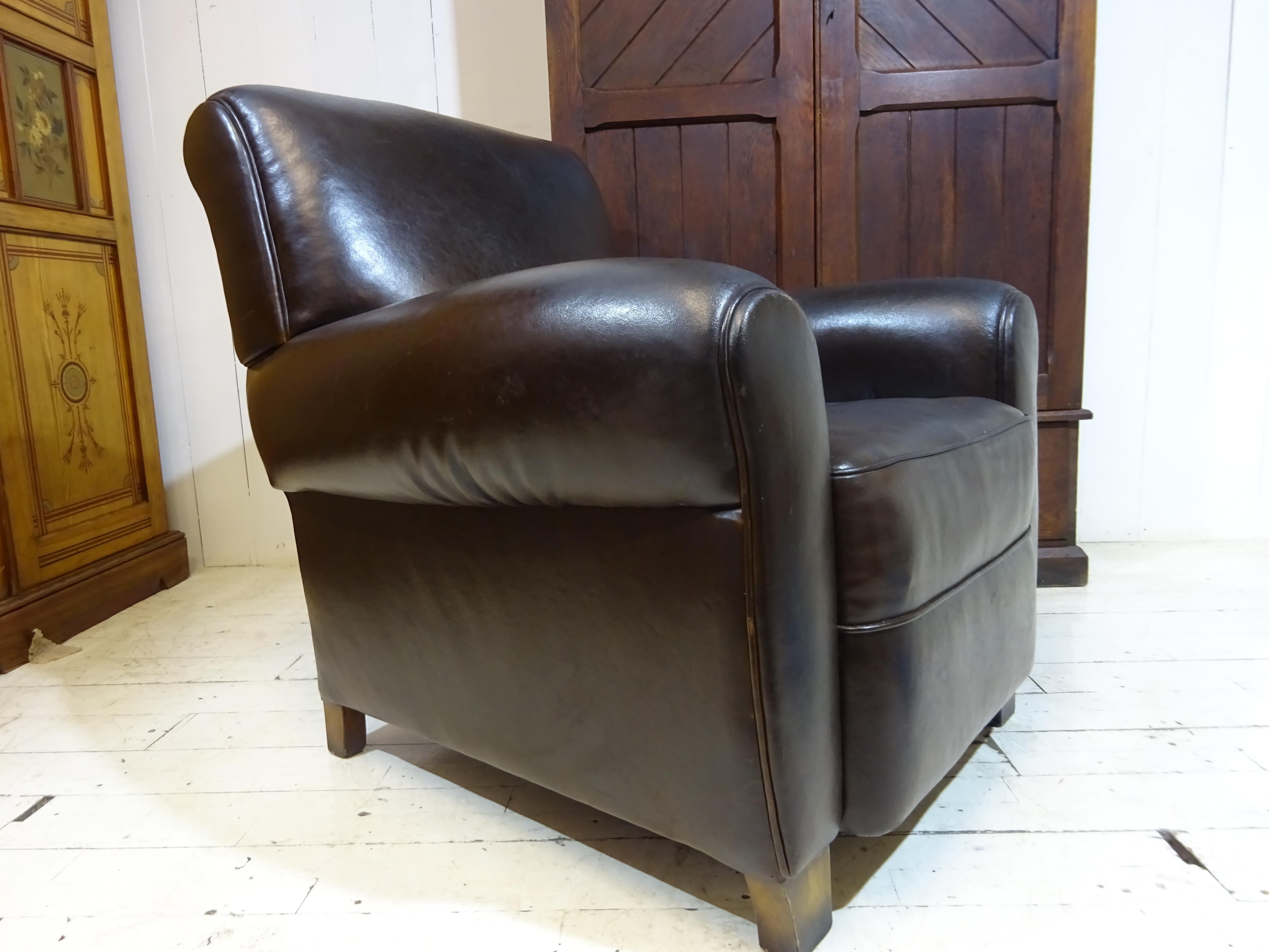 Retro Brown Distressed Leather Armchair In Good Condition In Tarleton, GB