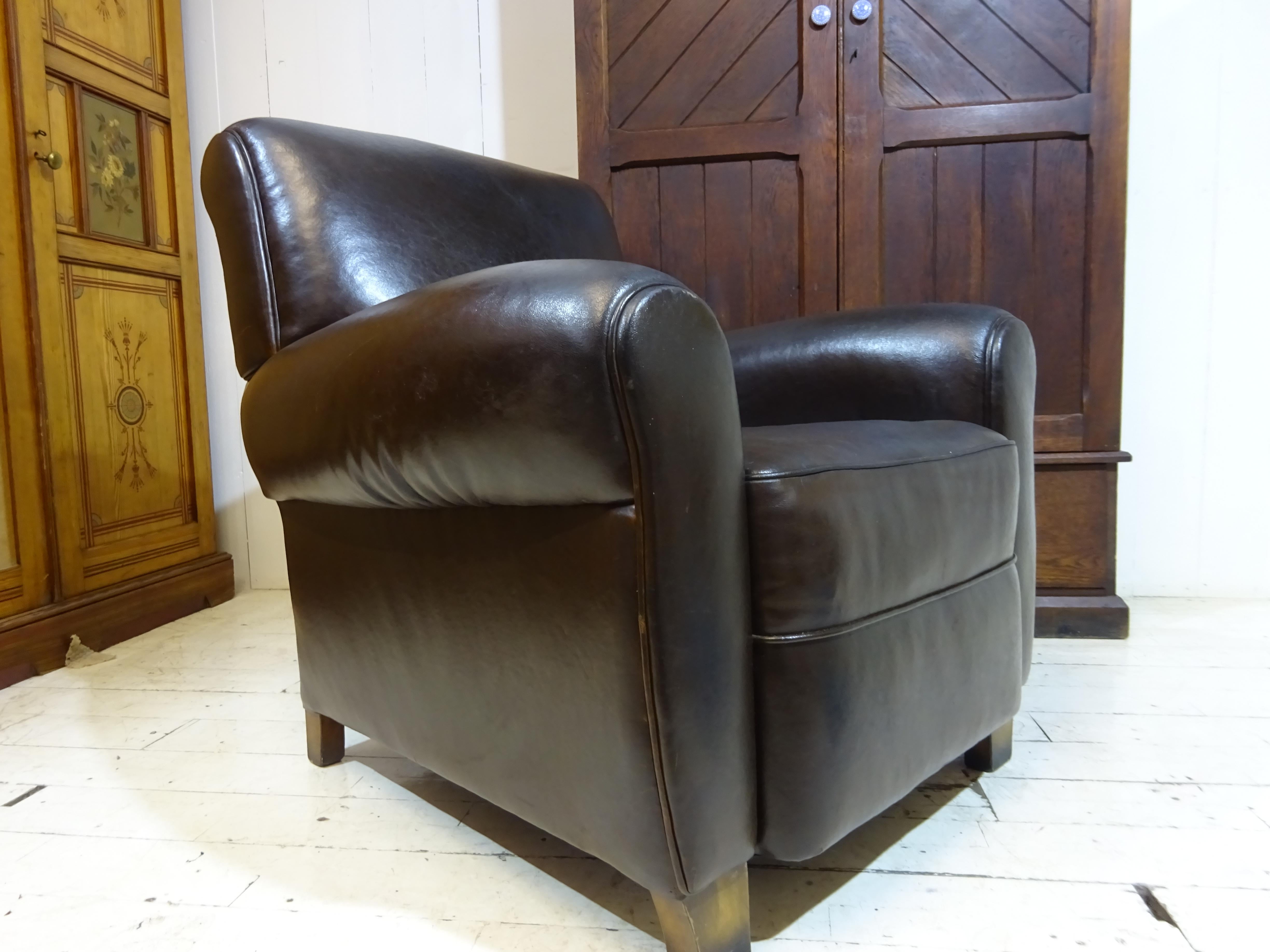 Retro Brown Distressed Leather Armchair at 1stDibs