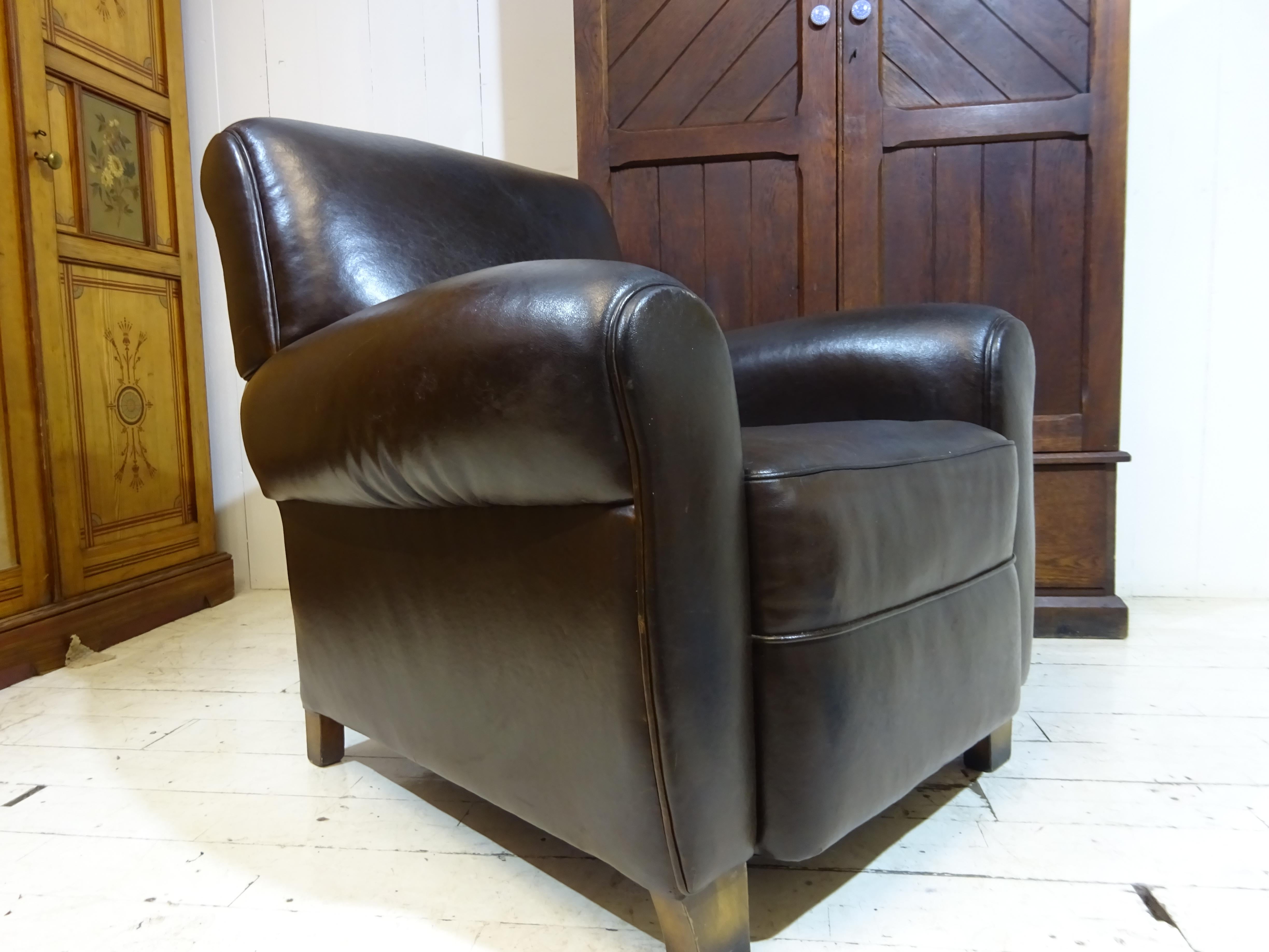 Late 20th Century Retro Brown Distressed Leather Armchair