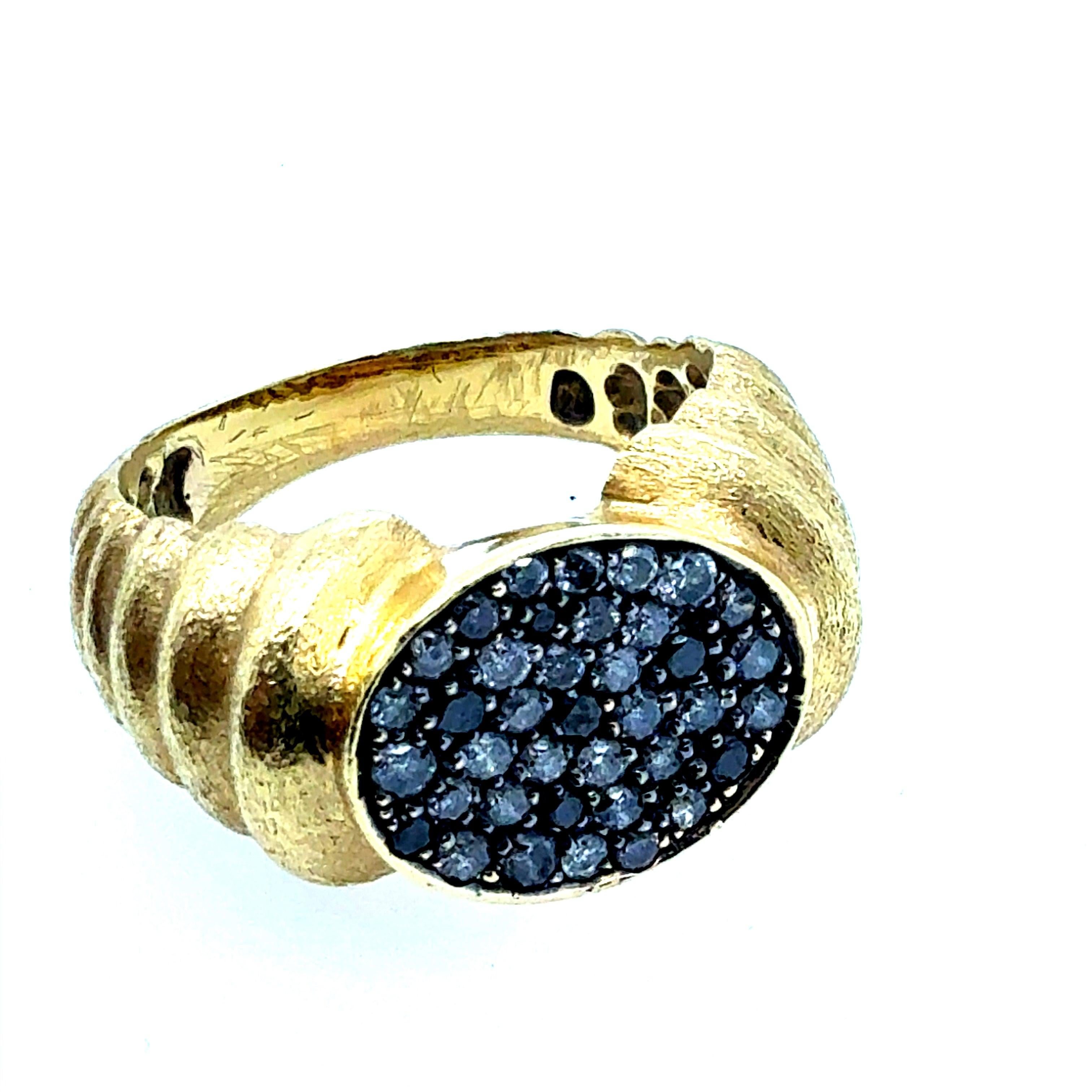 Anello retrò in oro giallo 18 carati di R. Stone, con circa 0,5 carati totali di diamanti naturali e diamanti neri (
