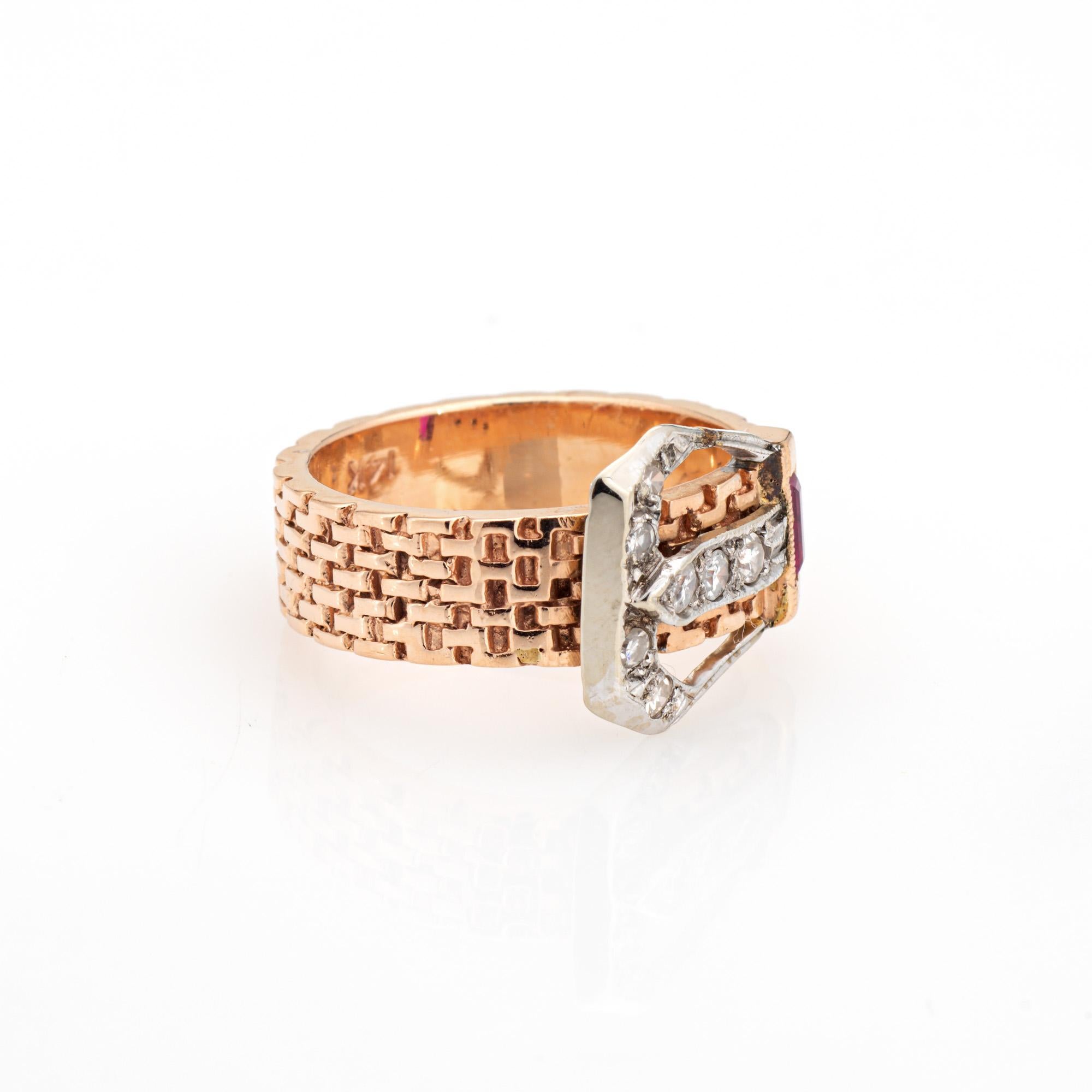 Round Cut Retro Buckle Ring Diamond Sz 6 Band 14k Rose Gold Vintage Fine Jewelry