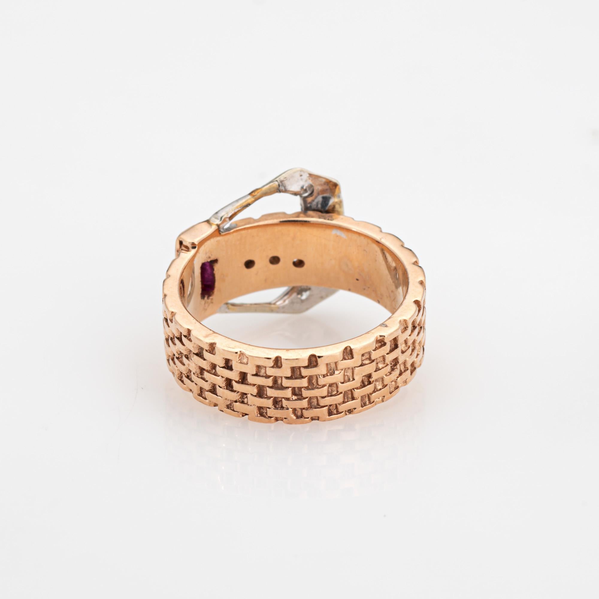 Women's Retro Buckle Ring Diamond Sz 6 Band 14k Rose Gold Vintage Fine Jewelry