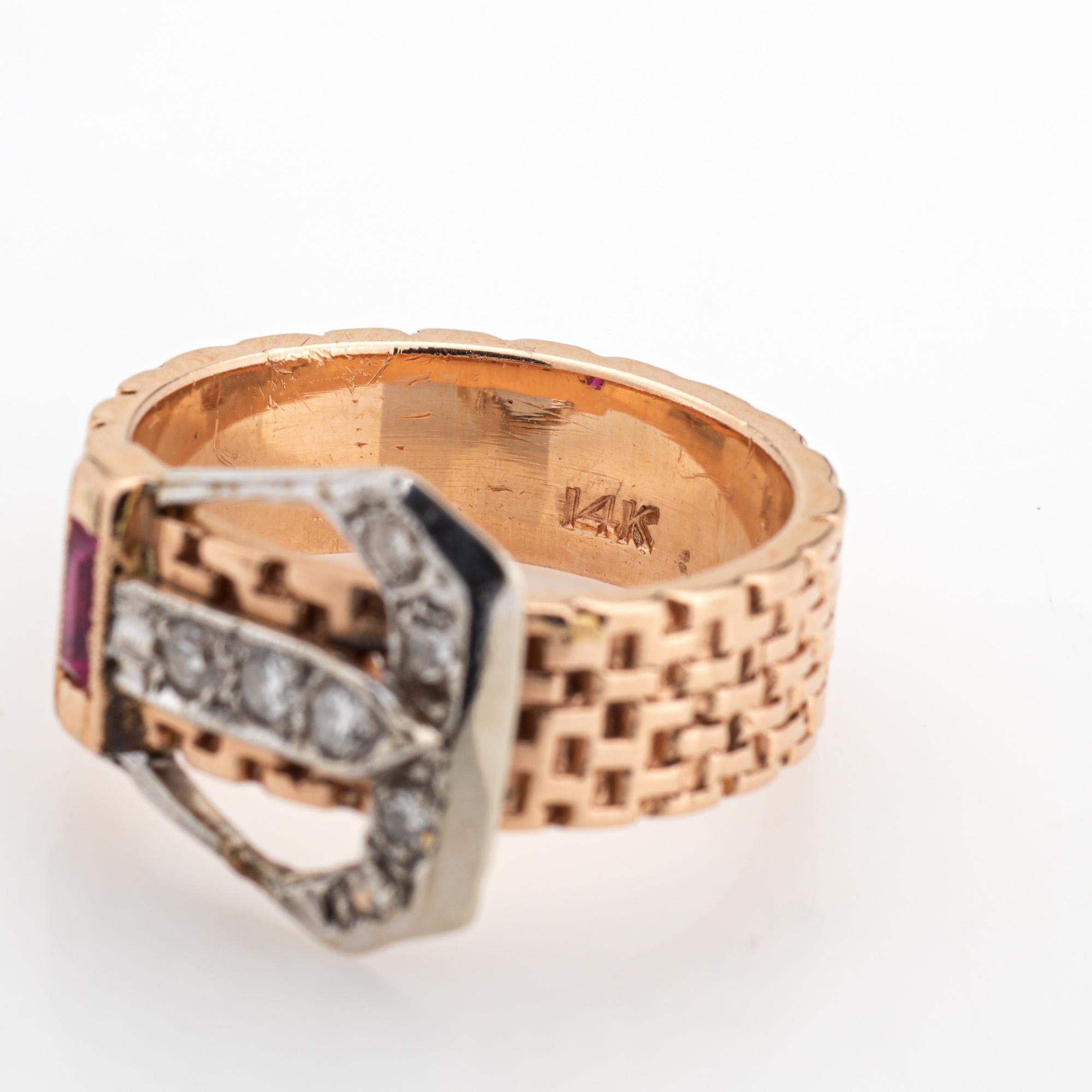 Retro Buckle Ring Diamond Sz 6 Band 14k Rose Gold Vintage Fine Jewelry 2