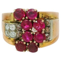 Anillo retro de rubíes y diamantes de Birmania sin calor, certificado GIA