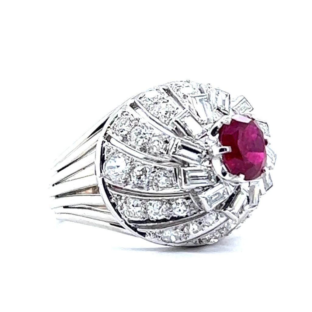 Retro 2.10 Ruby Diamond Platinum Dome Ring In Excellent Condition In Beverly Hills, CA
