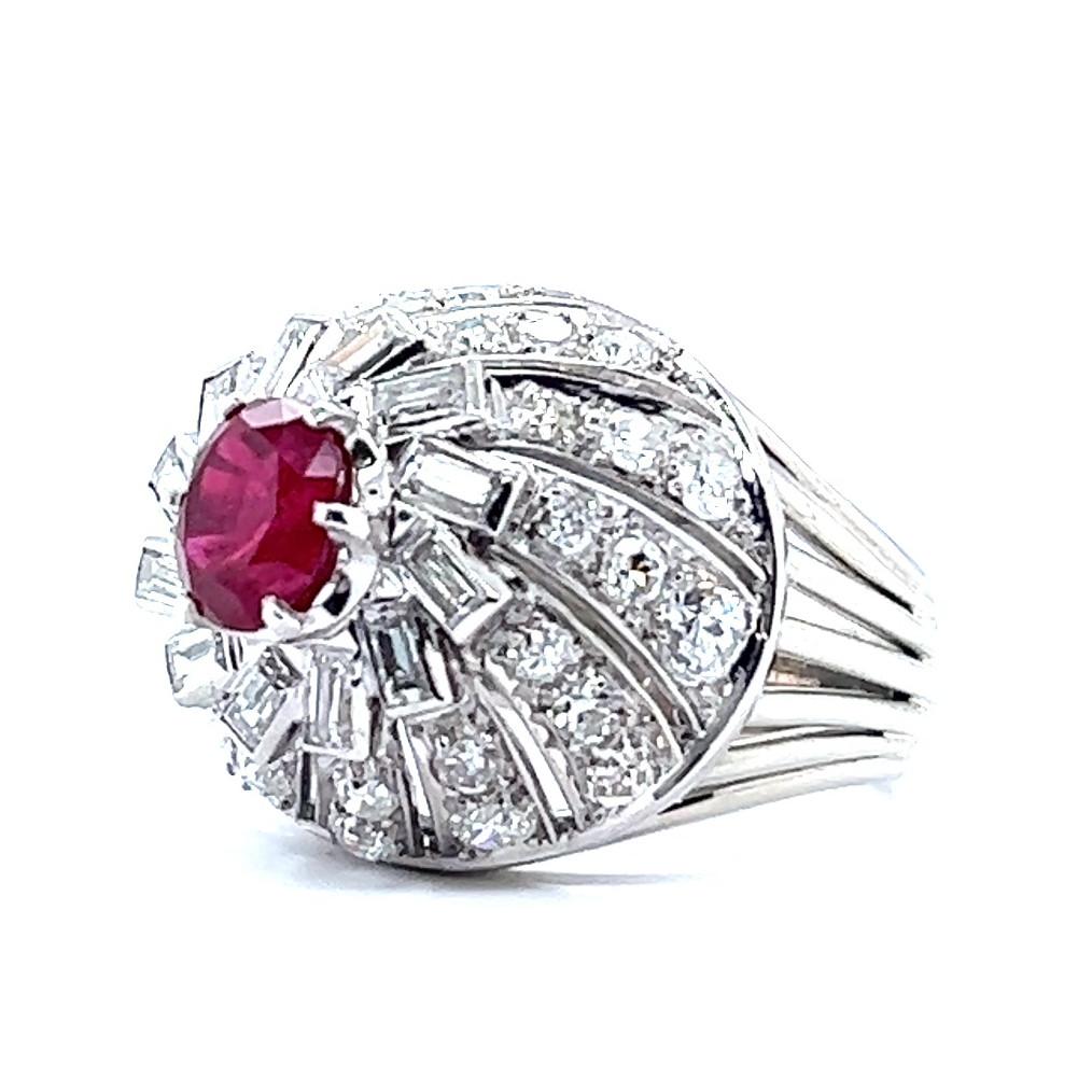 Women's or Men's Retro 2.10 Ruby Diamond Platinum Dome Ring