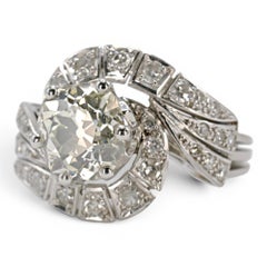 Retro Bypass Swirl Engagement Ring with 2.55 carat Old European Cut Diamond