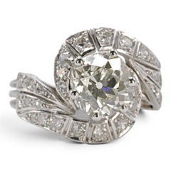 Retro Bypass Swirl Engagement Ring with 2.55 carat Old European Cut Diamond