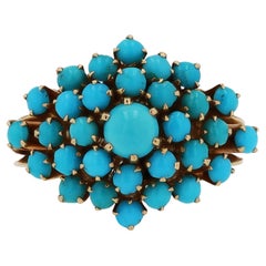 Retro Byzantine Revival Turquoise and 18 Karat Gold Dome Cocktail Ring