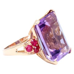 Retro CA 1940 Roségold Step-Cut Amethyst & Burma Rubin Ring
