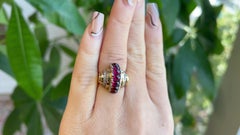 Retro Cabochon Cut Garnet Diamond 14 Karat Yellow Gold Tank Ring