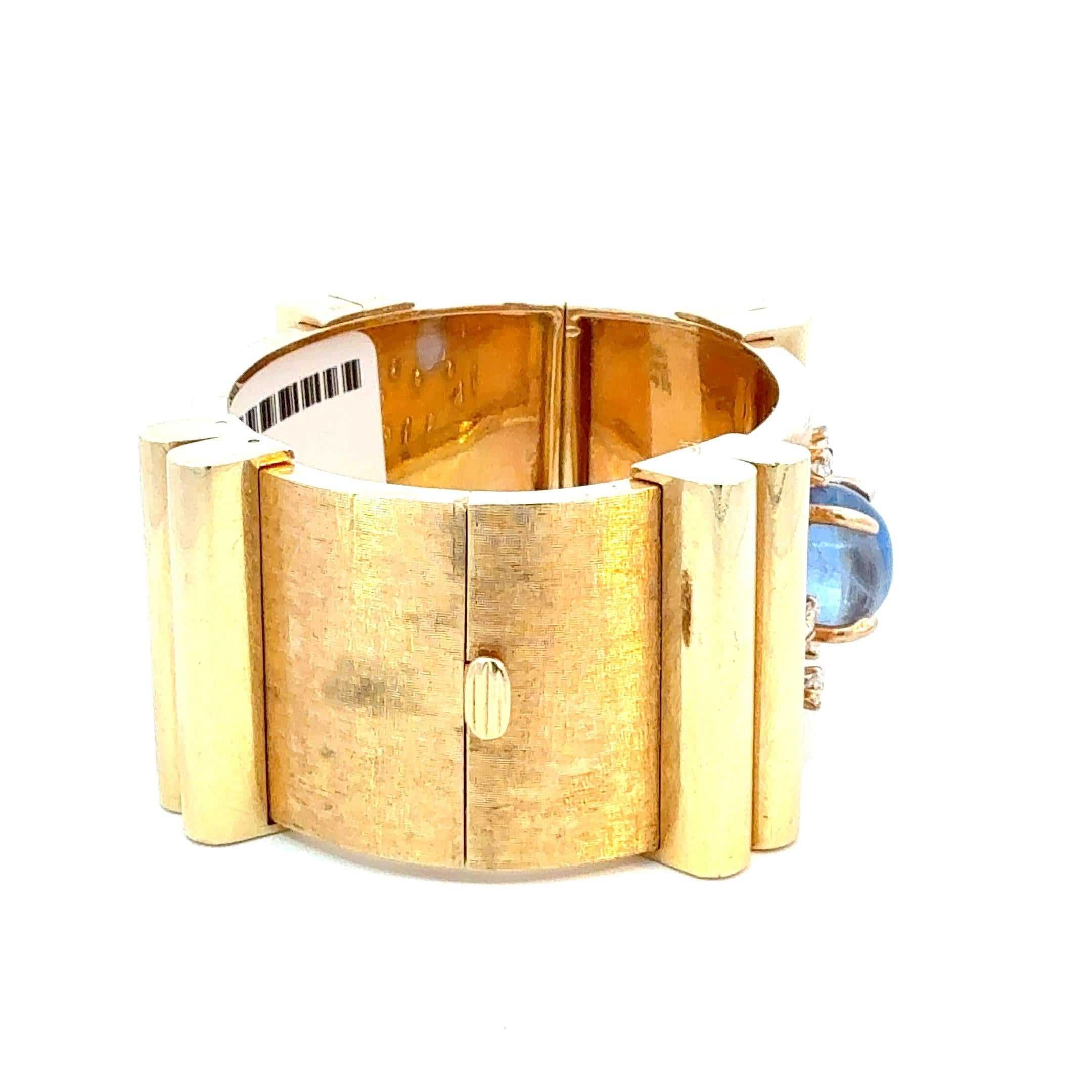 Bracciale largo con zaffiro e diamante con cabochon retrò in vendita 4