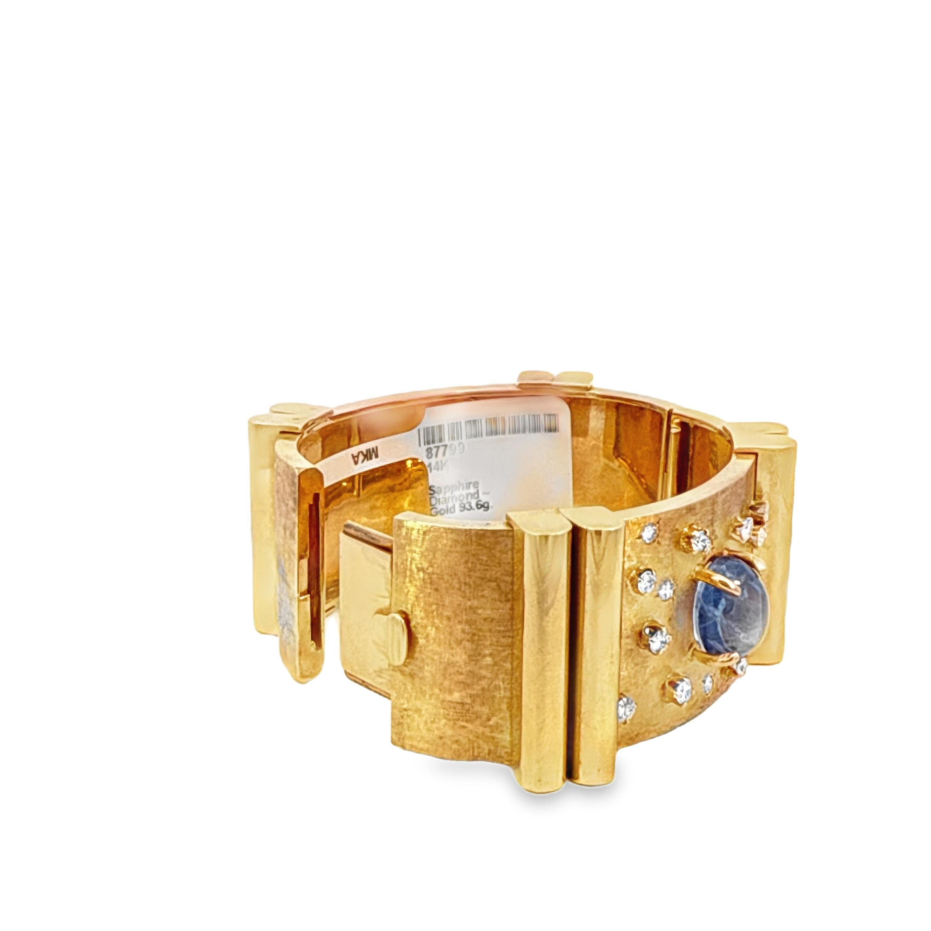 Rétro Bracciale largo con zaffiro e diamante con cabochon retrò in vendita