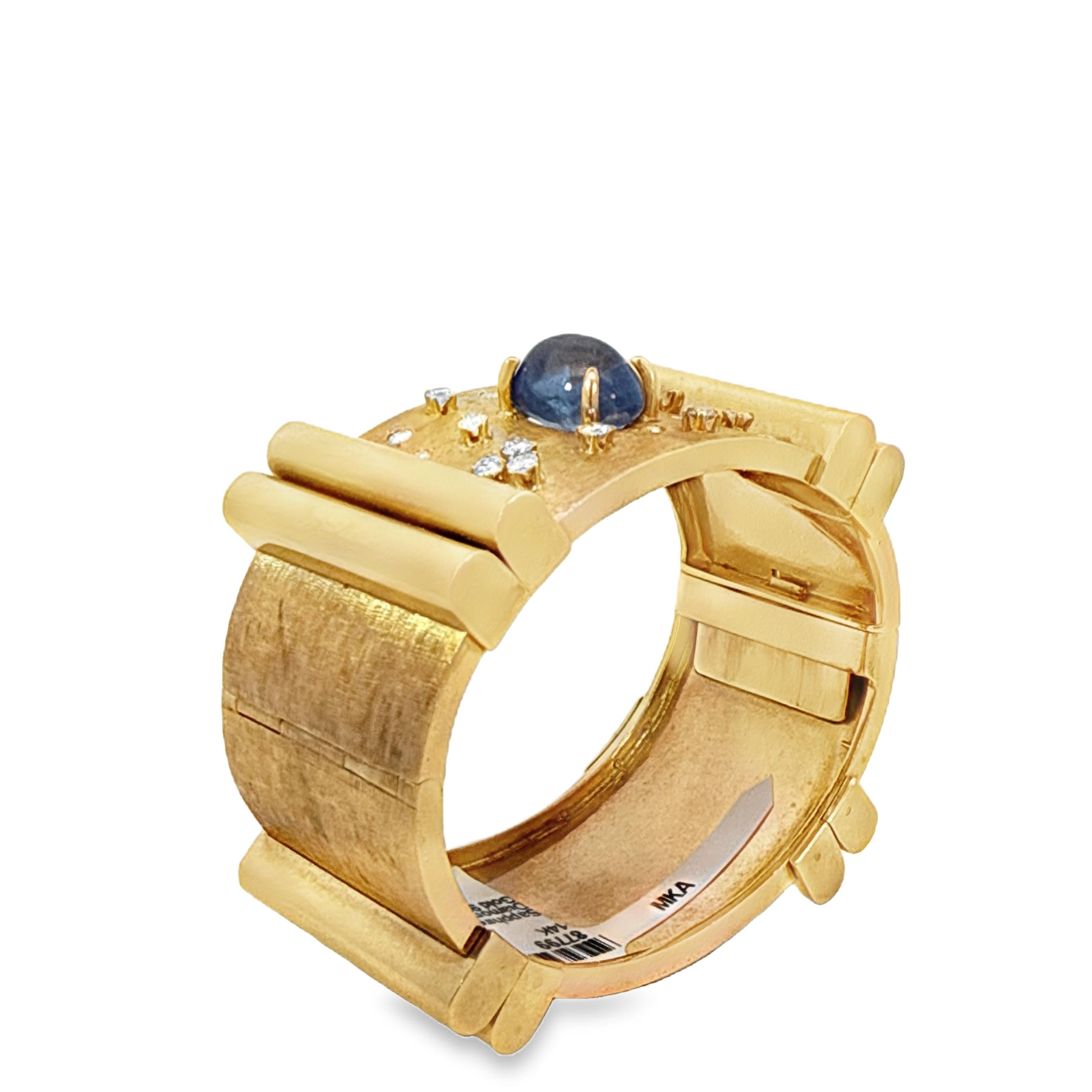 Bracciale largo con zaffiro e diamante con cabochon retrò In condizioni ottime in vendita a Beverly Hills, CA