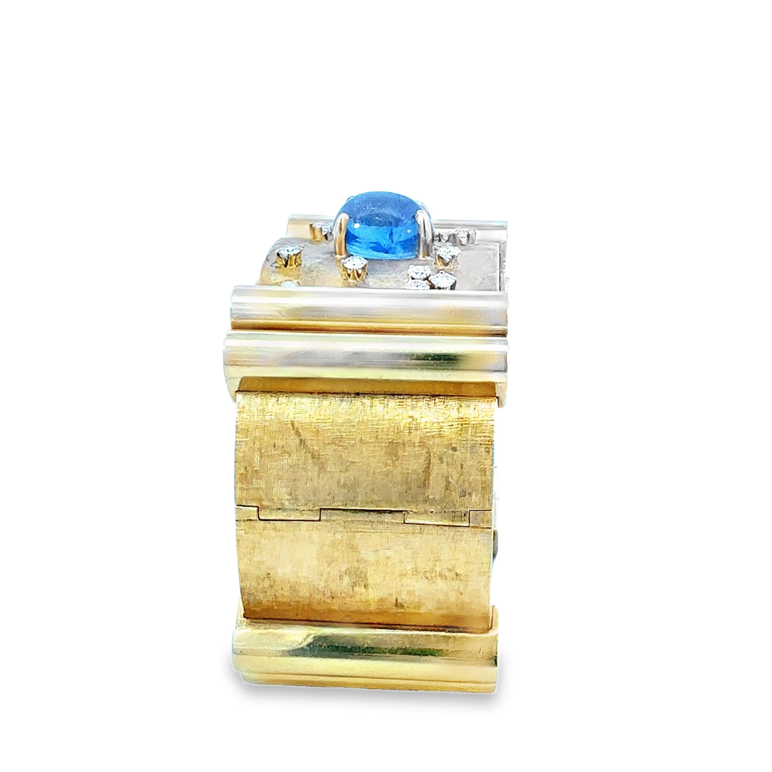 Donna Bracciale largo con zaffiro e diamante con cabochon retrò in vendita
